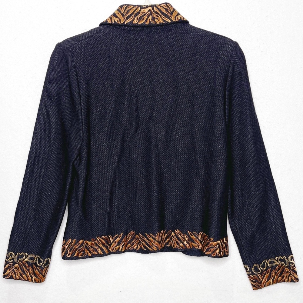 St John Collection Metallic Black Jacket Santana Knit Embroidery Animal Print 8 - Picture 3 of 7